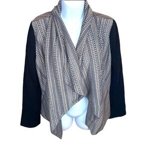 M Aryn K Wool Geometric Print Shrug Jacket Shacket Long Sleeve Open Front